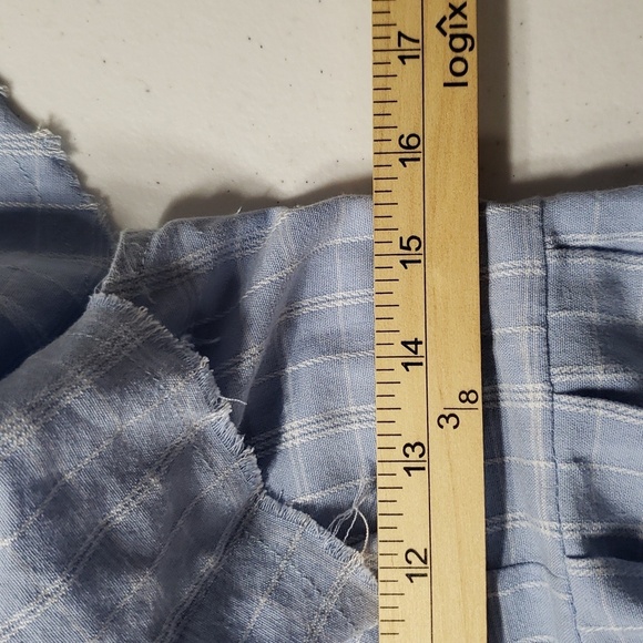 Fate Mini Dress Medium Plaid Blue White Ruffle Cap Sleeve Pockets Tiered Smocked - Picture 12 of 16